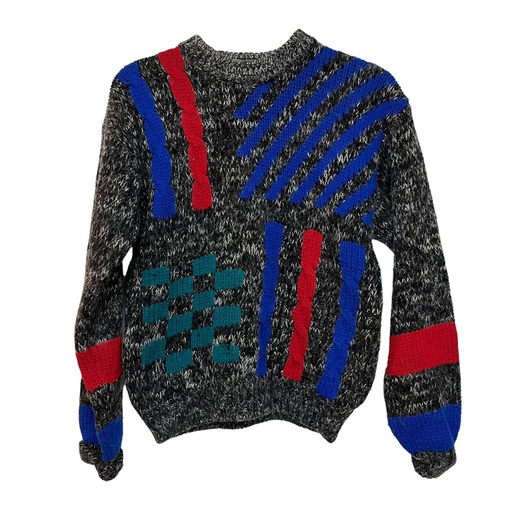 CREDENTIALS Casual Sportswear Vintage 80s Acrylic Sweater Colorful Size 14/16